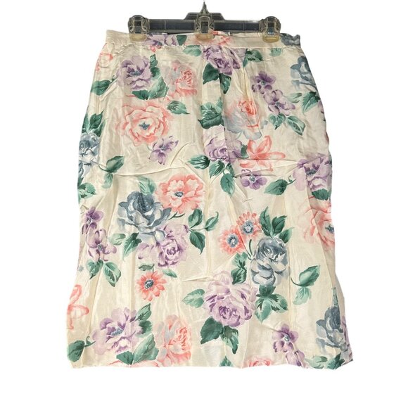 Vintage Talbots Womens 8 Pure Silk Ivory Pastel Floral Skirt Suit Set - Picture 6 of 12